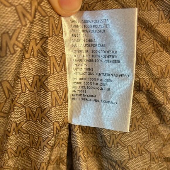 Michael Kors Ladies Quilted Trench Coat Black Large Gold Belted Hooded Jacket - Picture 15 of 16